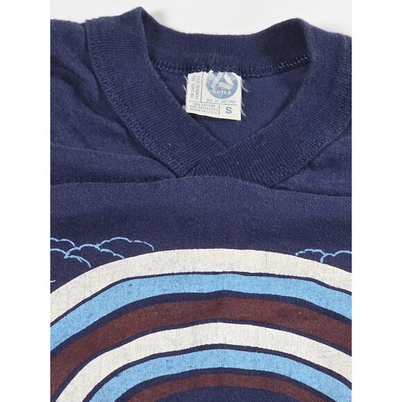 Vintage 80s Chicago Blue Shirt Small Baseball Style Rainbow - Picture 2 of 4